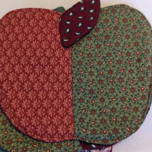 Hand Crafted Mug Coasters Set of 6 (5 Apples 1 Heart) Cute! - Picture 2 of 6